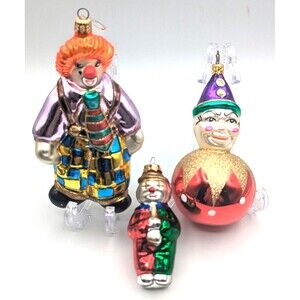 Vintage Polonaise Clowns Hand Blown Glass Ornaments Set of 3